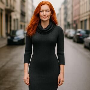 Wool Cashmere S/M Gray Cowl Drape Sweater Dress Stretch Minimalist Luxury Office